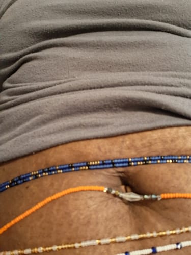 Customer photo review of Extended Length 60 Inch Sierra Blue and Bronze Waist Beads