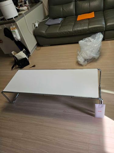 Customer photo of Knoll Laccio rectangular laminate side table in white.