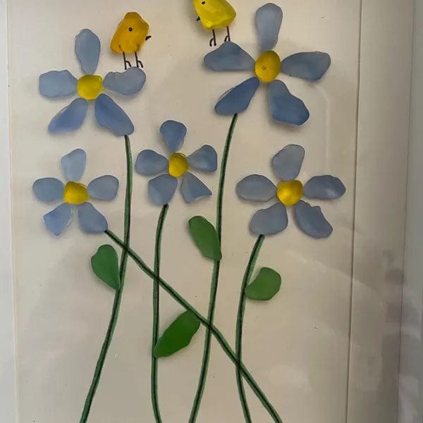 Customer photo review of Forget Me Not Flower And Birds Sea Glass Framed Art