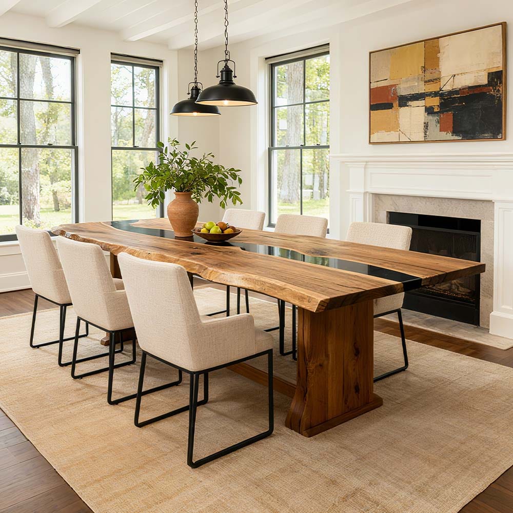 Customer photo review of Handcrafed Black Walnut Live Edge Epoxy River Dining Table - A53