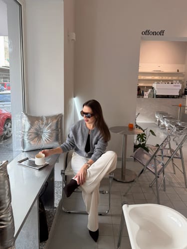 Customer photo review of LILY Grey Tone Minimalist Crewneck Cardigan Sweater