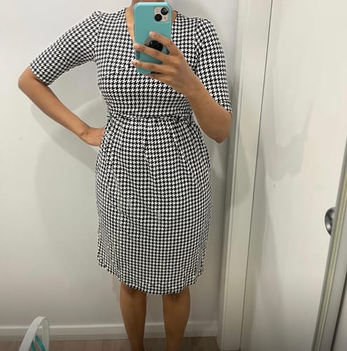 Customer photo review of Charlotte Maternity Nursing Dress in Houndstooth Print