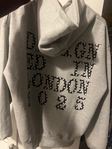 Customer photo review of designed in london grey hoodie