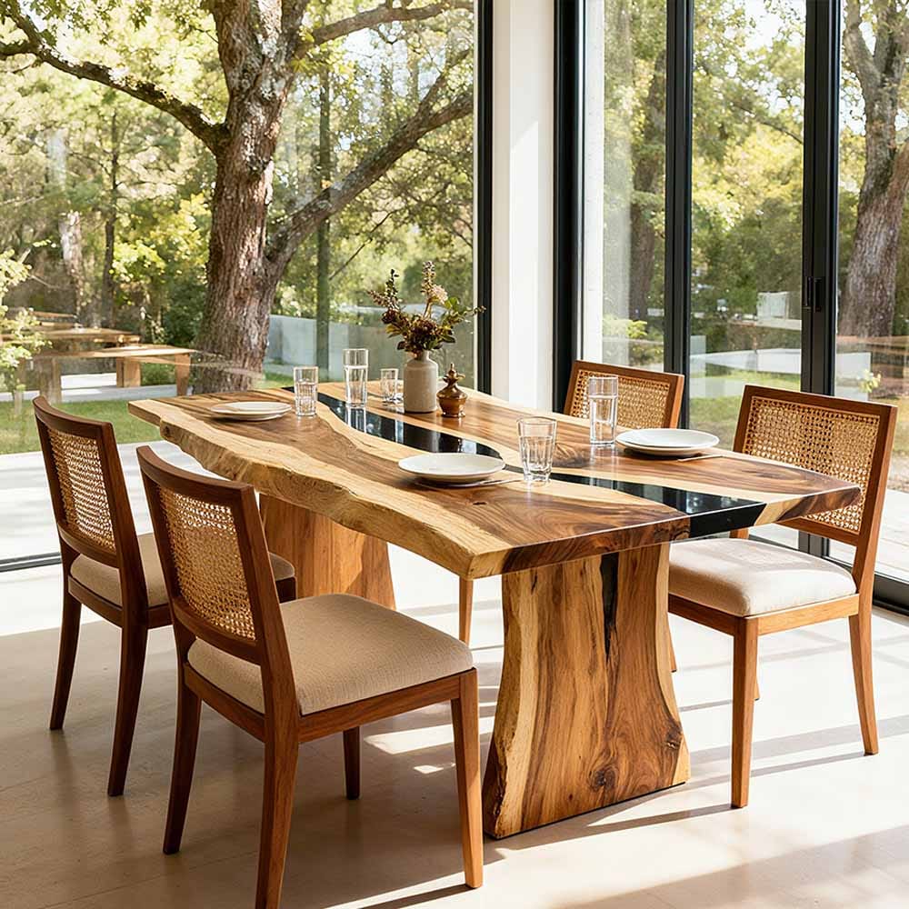 Customer photo review of Handcrafed Black Walnut Live Edge Epoxy River Dining Table - A53