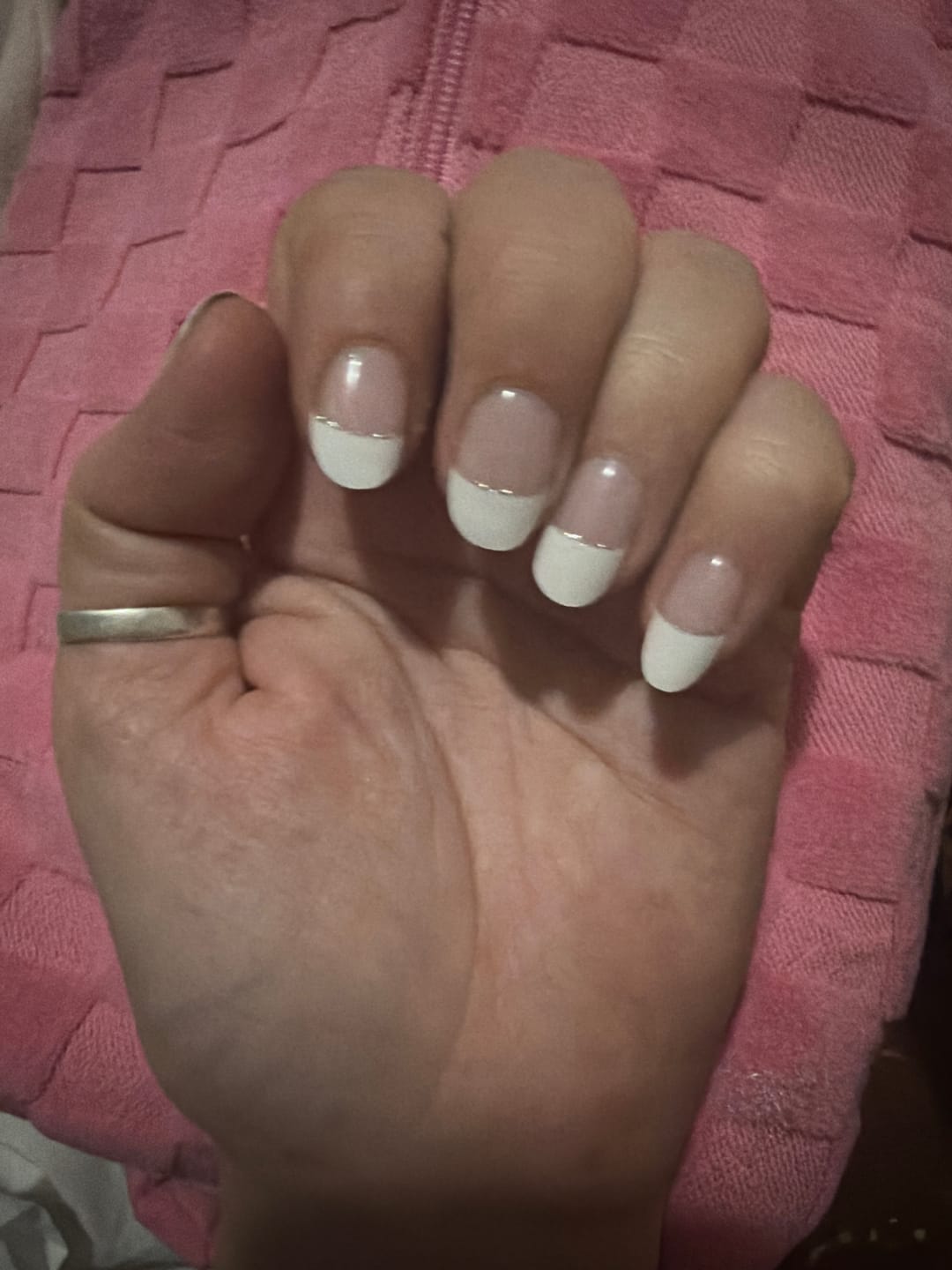 Customer photo review of White French Tip Glitter DIY Semicured Gel Nail Sticker Kit
