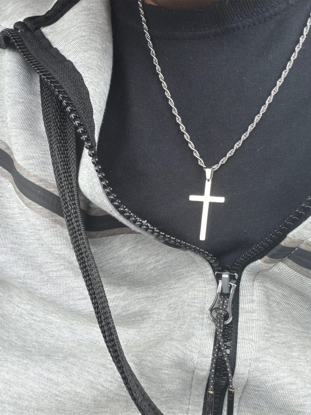 Customer photo review of Men's Double Layer Cross Pendant Charm Necklace