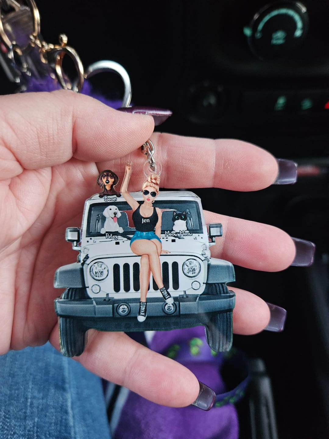 Customer photo review of Personalized A Girl With Off-Road Car And Dog Keychain Gift For Journey Girls