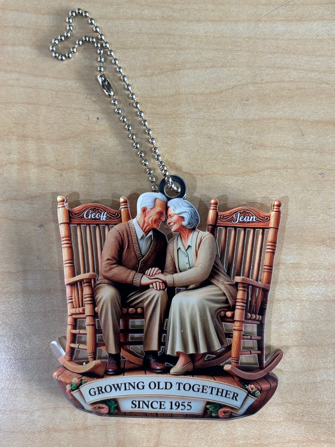 Customer photo review of Old Couple Sitting On Rocking Chairs Together Personalized Christmas Acrylic Ornament