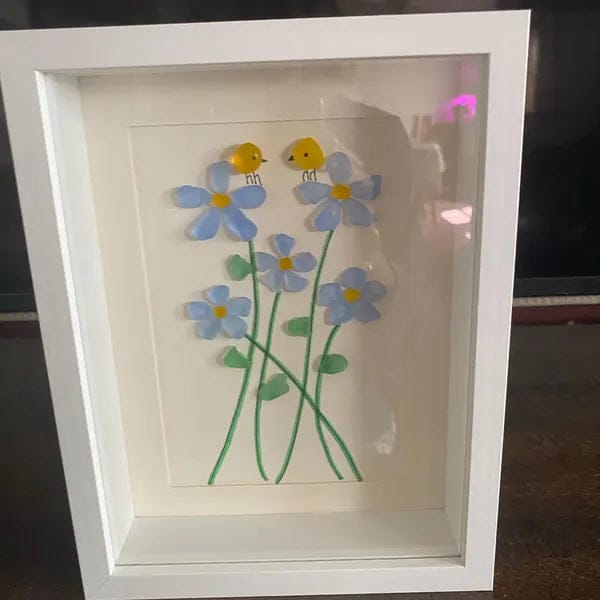 Customer photo review of Forget Me Not Flower And Birds Sea Glass Framed Art