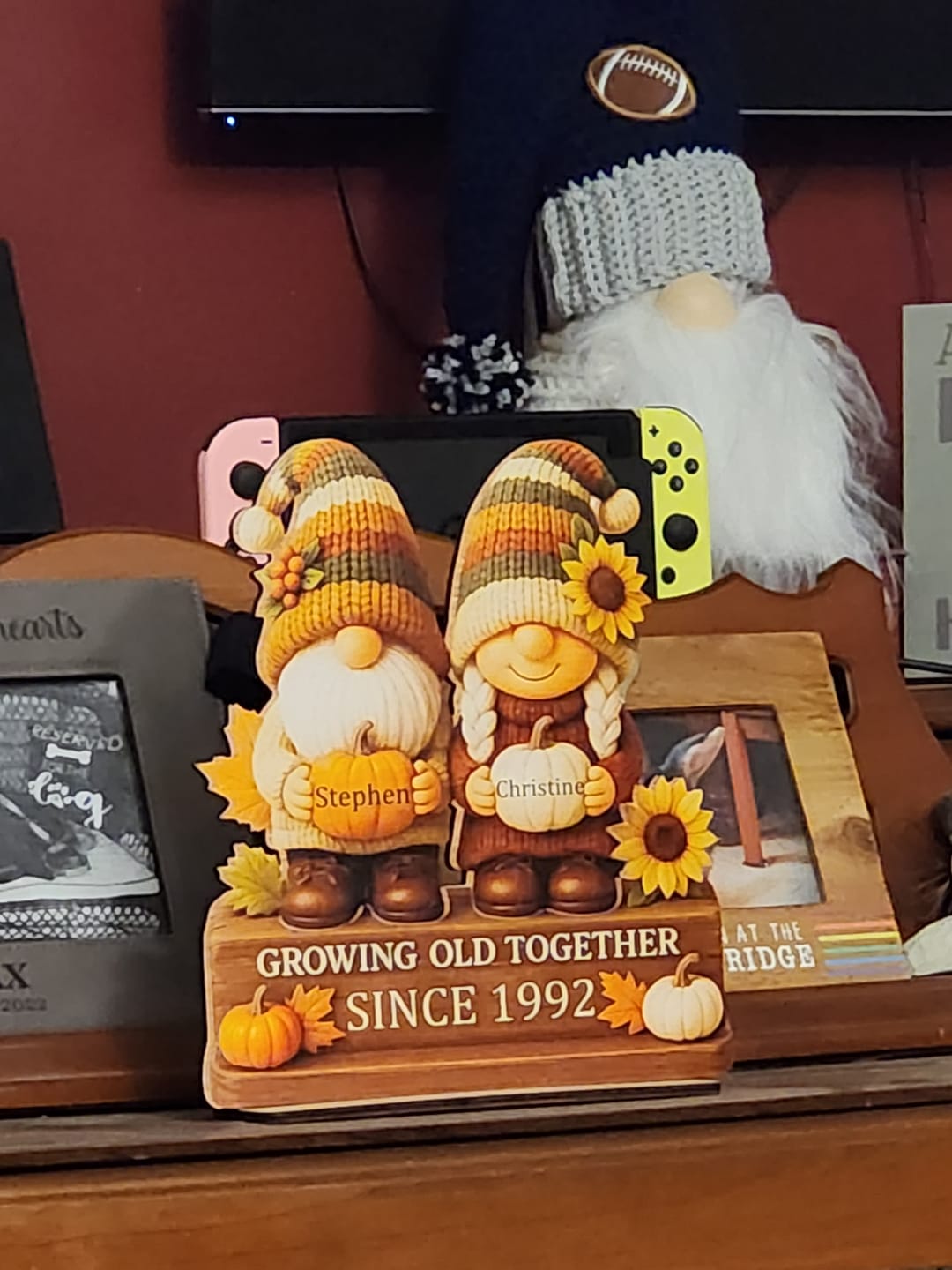 Customer photo review of Personalized "Growing Old Together" Gnome Plaque With Couple Names & Sunflowers Pumpkins Autumn's Warm Charm For Couple Gift For Grandparent