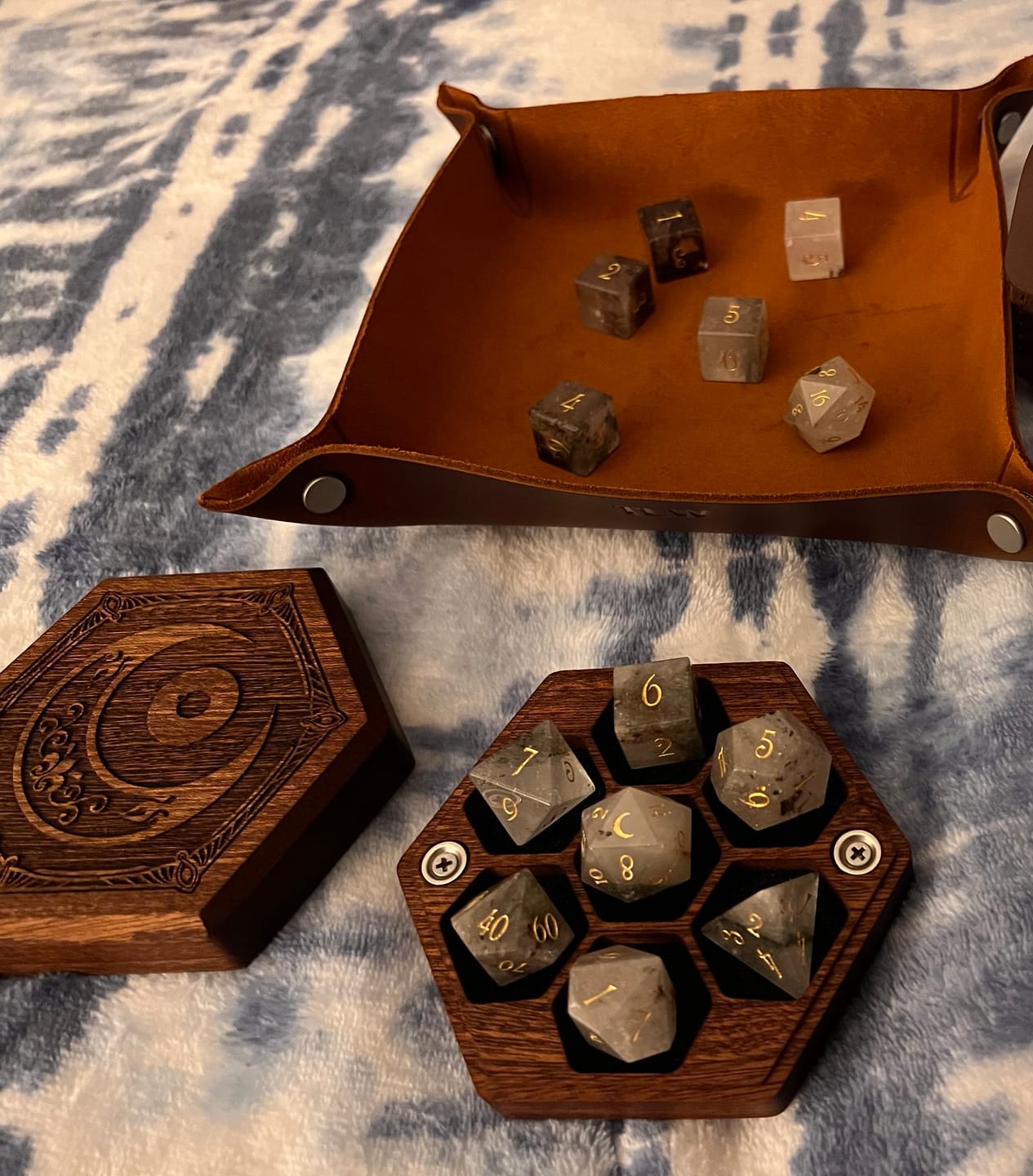 Customer photo review of URWizards D&D Phantom Quartz Gemstone Engraved Dice Set(Limited edition)