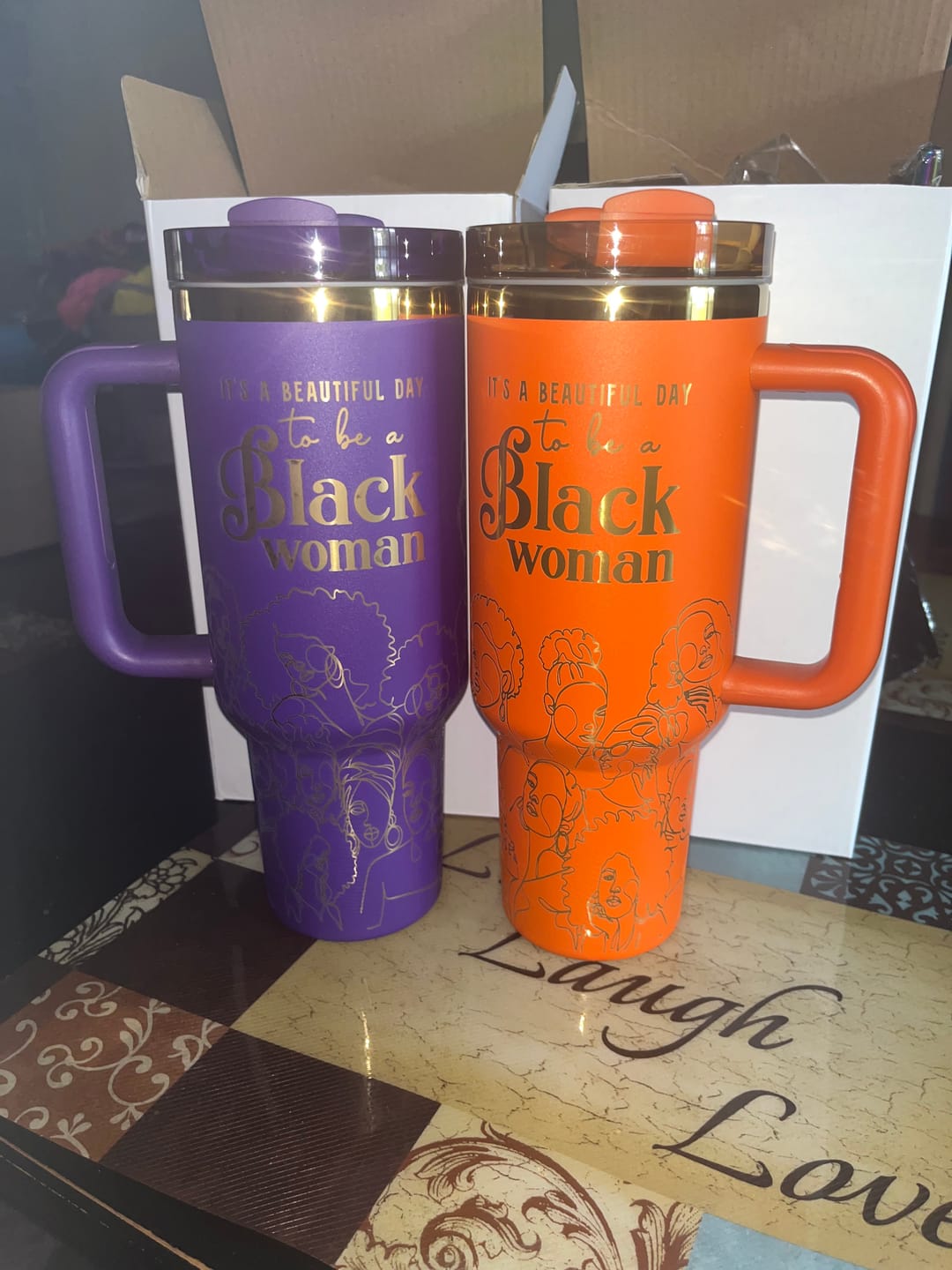 Customer photo review of “Orange Oasis” 40oz Insulated Tumbler – "It’s a Beautiful Day to be a Black Woman"