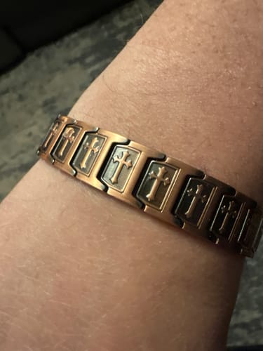 Customer photo review of Templar Cross Copper Magnetic Bracelet: Helps Pair Veterans With A Service Dog Or Shelter Dog