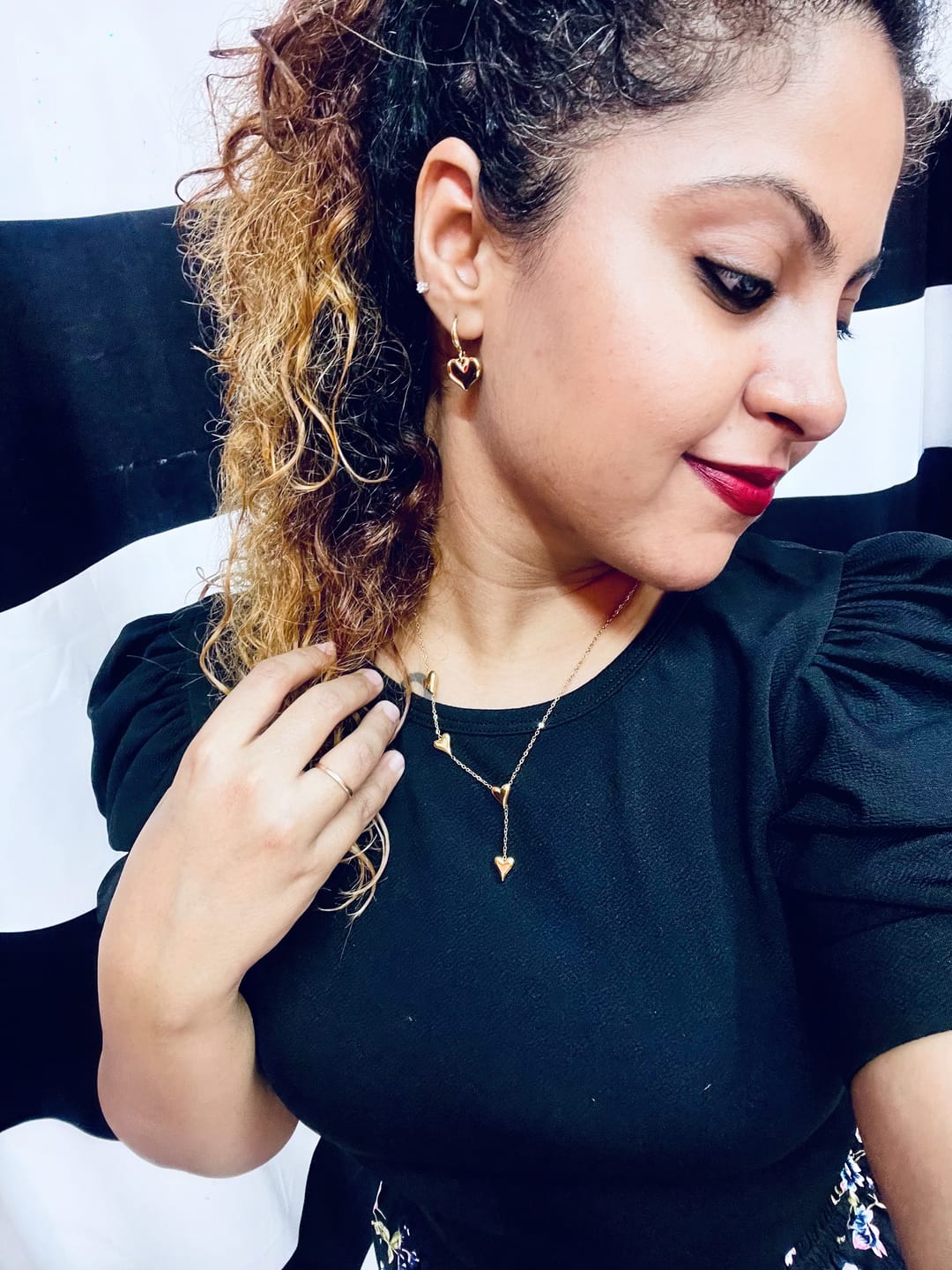 Customer photo review of Dangling Heart Earrings