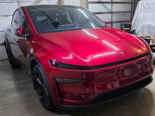 Customer photo review of Smoked Tint TPU Headlight and Taillight Protection Film for Tesla Model Y Juniper 2025+