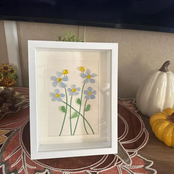 Customer photo review of Forget Me Not Flower And Birds Sea Glass Framed Art