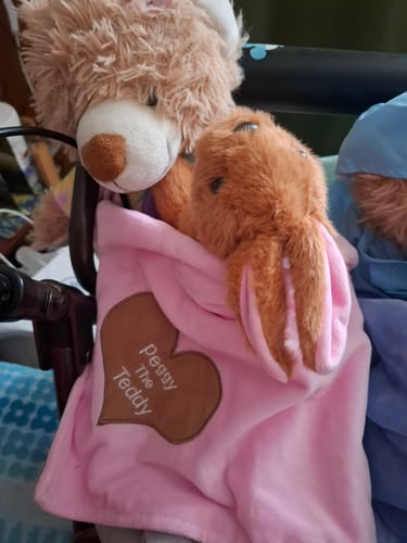 Customer photo review of Peggy The Teddy Snuggle Blanket