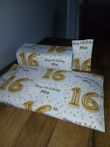 Customer photo review of Personalised 16th Birthday Wrapping Paper