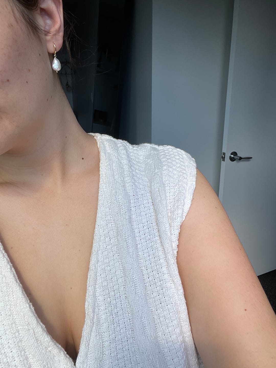 Customer photo review of Pearl Hoop Huggie Earrings