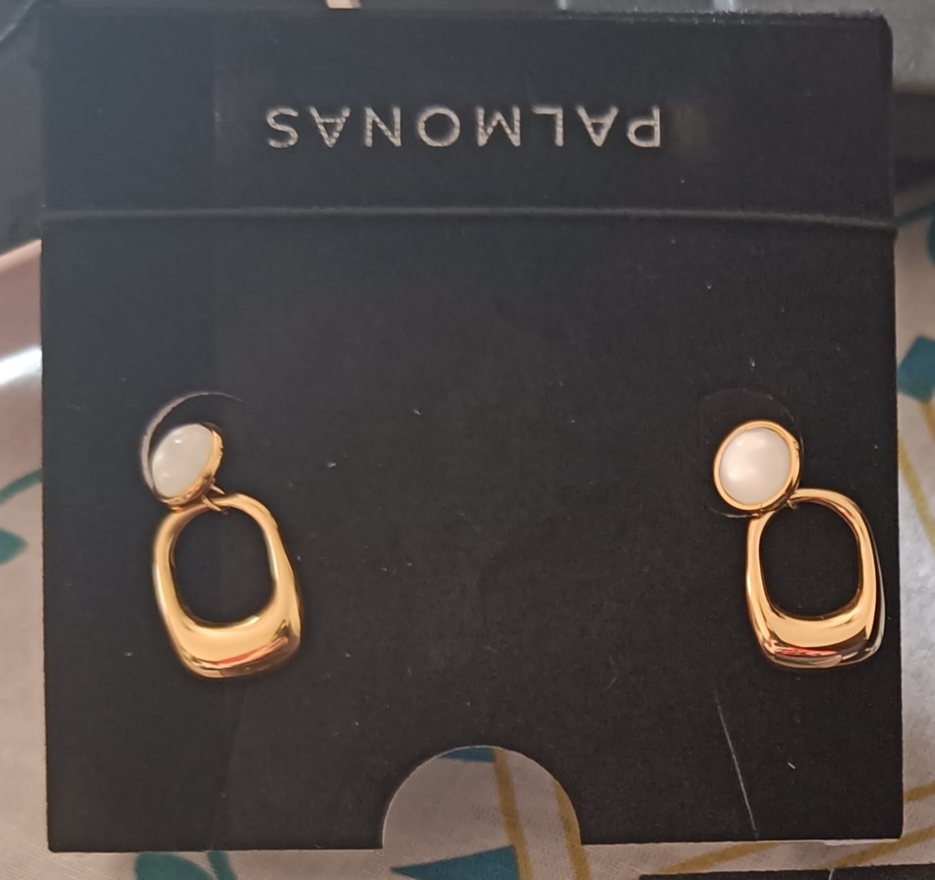 Customer photo review of Classic White Stone Gold Drop Earrings