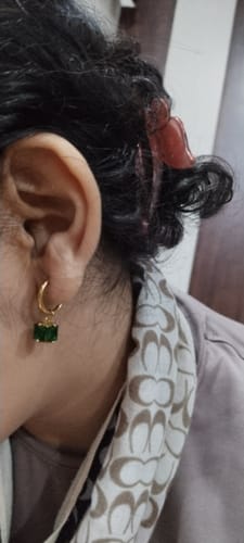 Customer photo review of Emerald Hoop Earrings