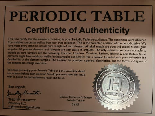 Customer photo review of Heritage Periodic Table: Collector's Edition 85 Elements