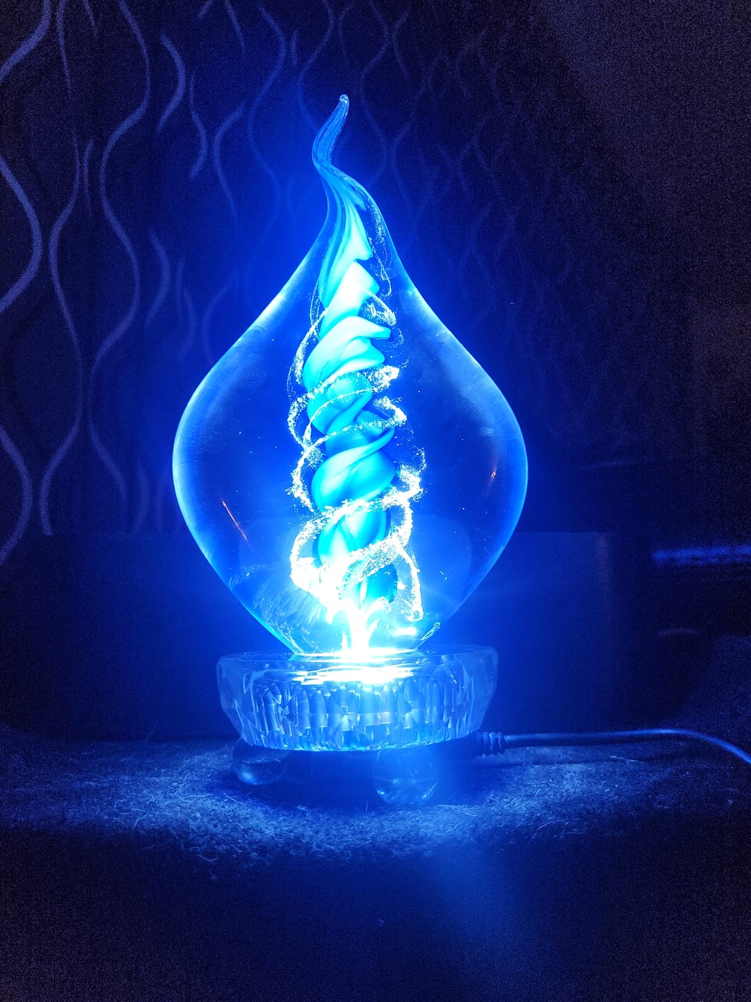Customer photo review of Illuminated Memorial Glass Flame with Cremation Ashes