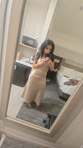 Customer photo review of Lustra Satin Maxi Dress - Cream