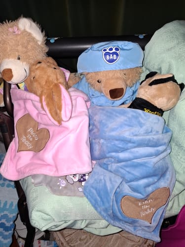 Customer photo review of Eddy The Teddy Snuggle Blanket