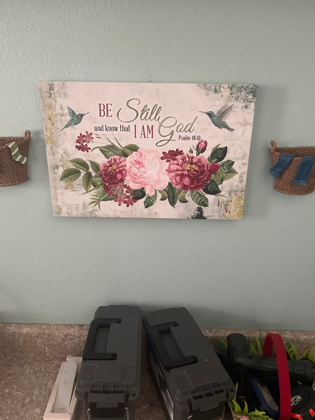 Customer photo review of Be Still and Know That I Am God, Vintage Flower Hummingbird, Wall art canvas