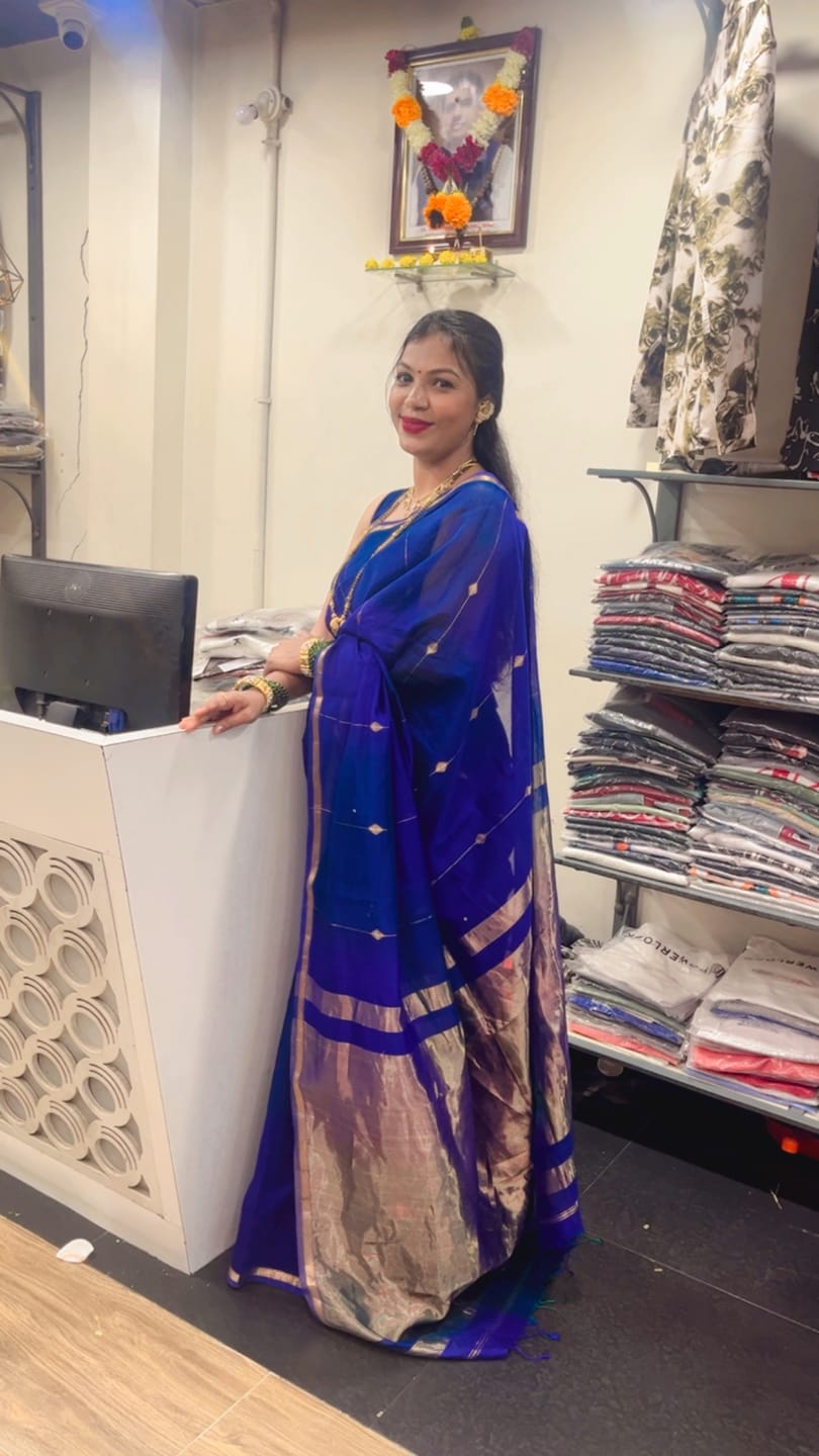Customer photo review of Parampara ~ Handloom Cotton Silk Saree with Golden Border in Violet