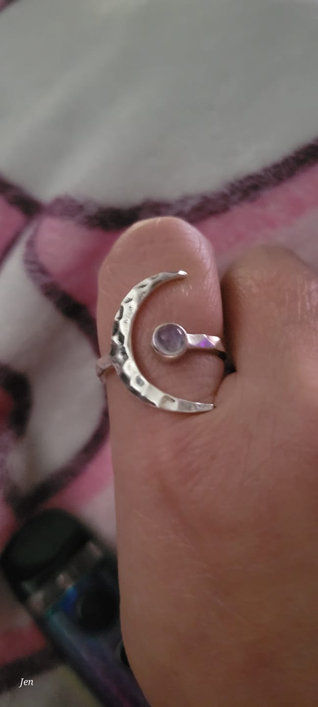 Customer photo review of Sterling Silver Crescent Moon Ring with Moonstone