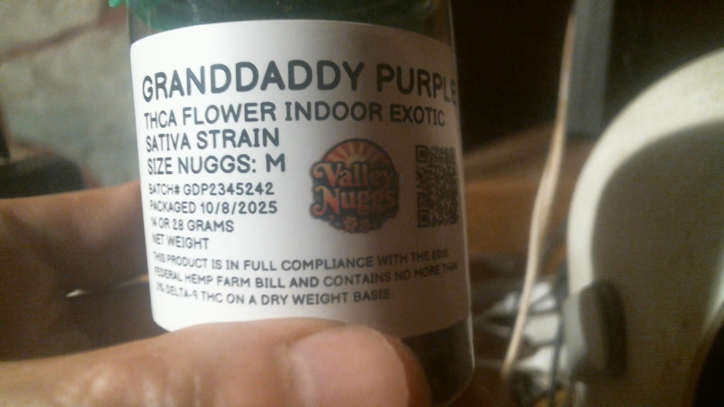 Customer photo review of GRANDDADDY PURPLE Indica THCa Exotic Flower Smalls 14g 28g 114g QP
