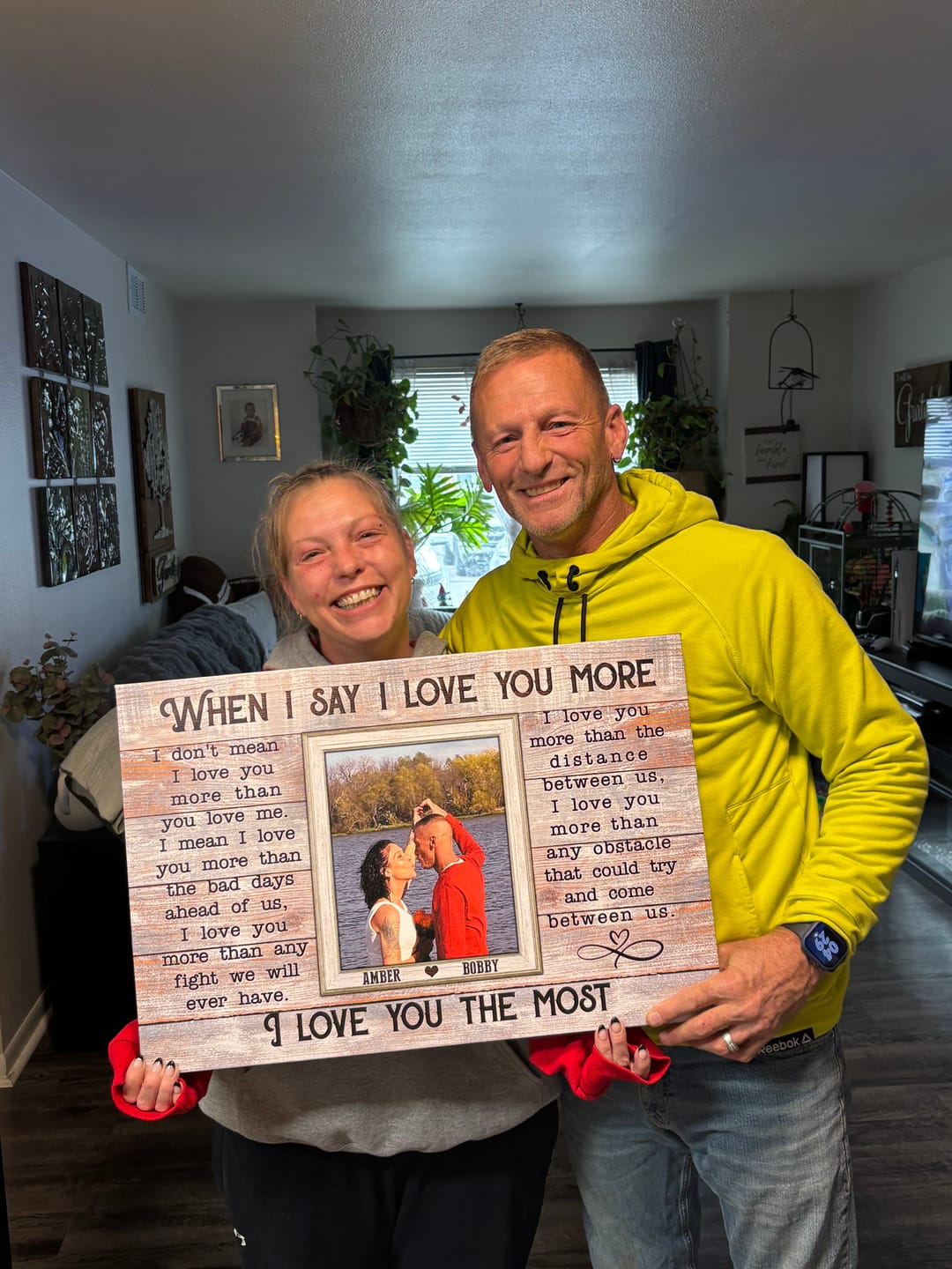 Customer photo review of Personalized Canvas Prints, Custom Photos, Loving Gift For Couple, Couple Gift, Anniversary Gift, When I Say I Love You More Dem Canvas