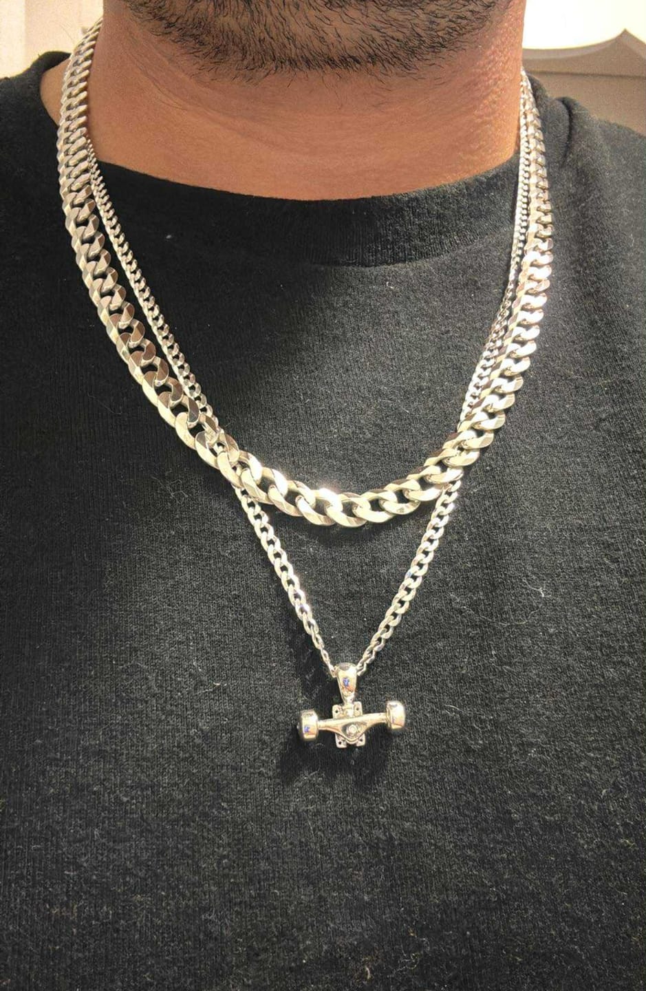Customer photo review of Skateboard Truck w/Wheels Pendant (Silver)