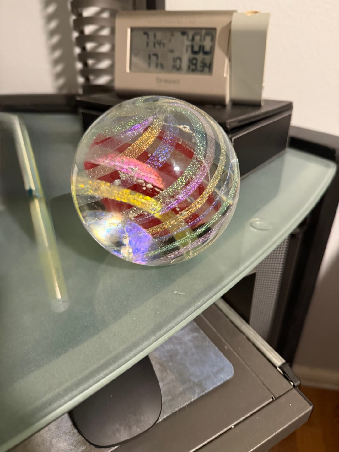 Customer photo review of Dichroic Rainbow Orb with Cremains