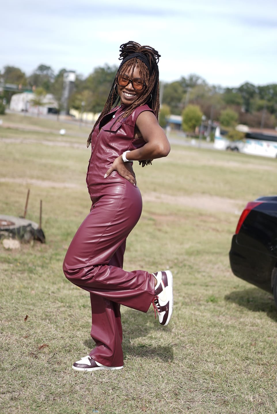 Customer photo review of Kaiya PU Button Down Jumpsuit
