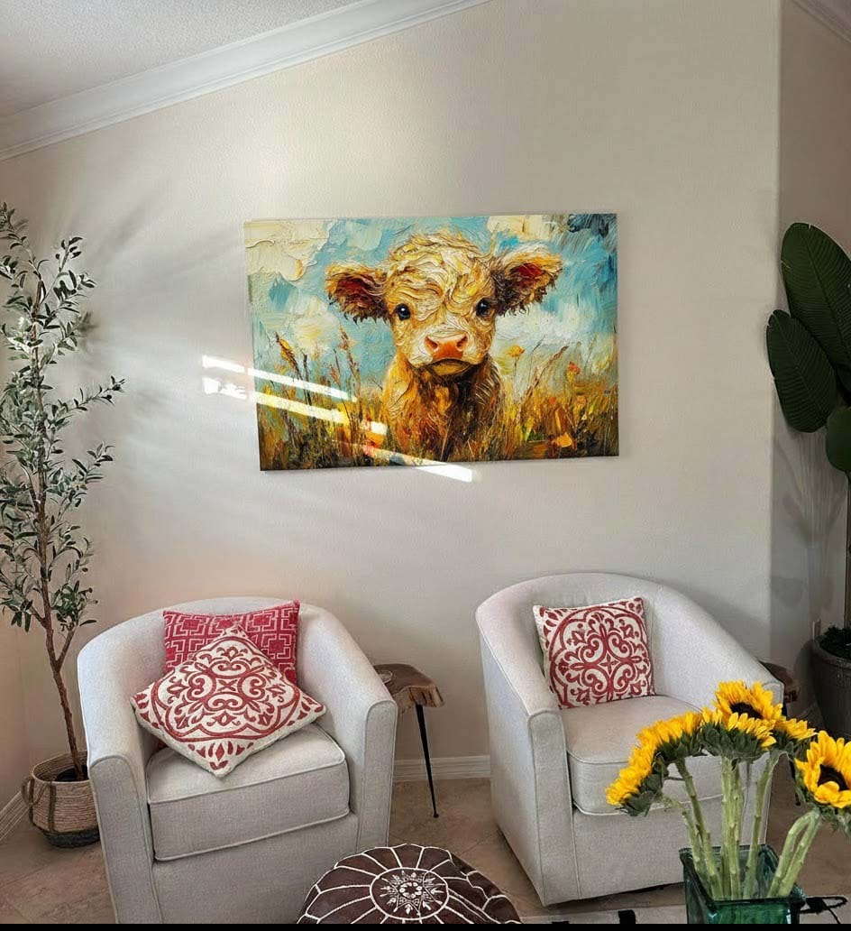Customer photo review of Baby Highland Cow Painting, Canvas Art Decor Print, Painting Art, Canvas Print Wall Art Home Decor
