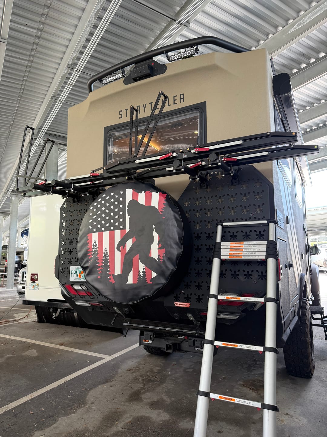 Customer photo review of Bigfoot or Sasquatch American Flag Spare Tire Cover for Bronco, Jeep, Camper, RV, & More
