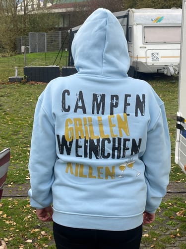 Customer photo review of Campen Grillen Weinchen 21 Rückendruck | Premium Hoodie unisex