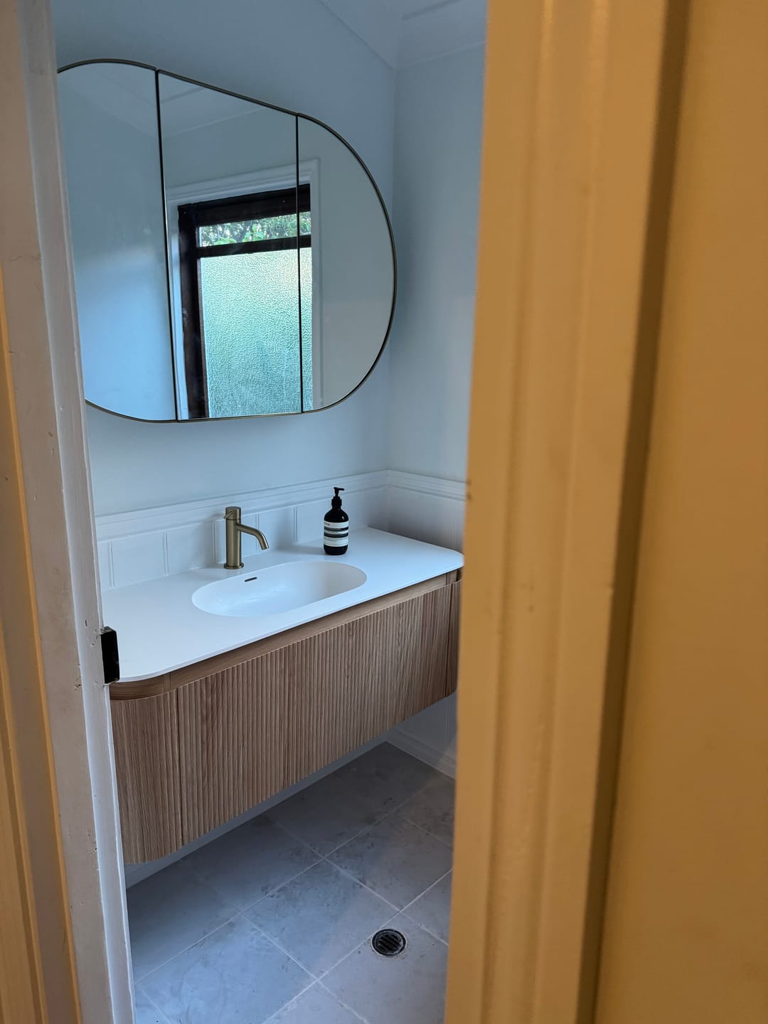 Customer photo review of Waverton Wall Hung Curve Vanity Natural Oak (All Sizes)