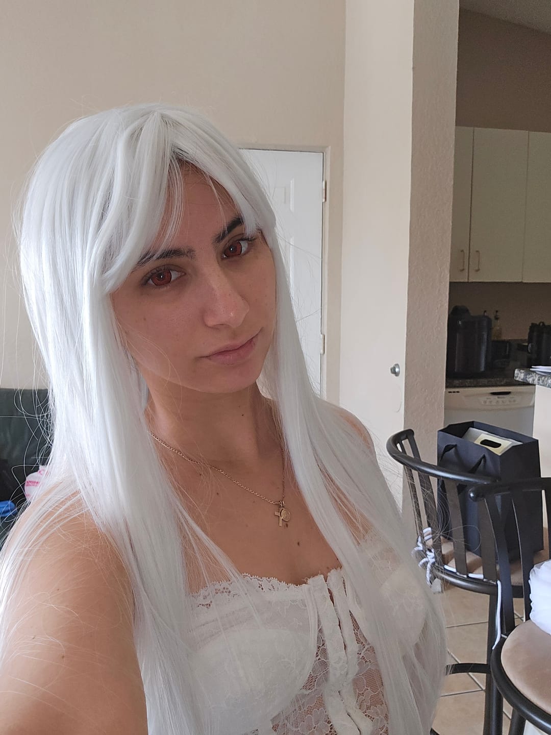 Customer photo review of Cosplay Lucifer's Eye Red Prescription Colored Contact Lenses