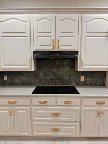 Customer photo review of 6" Rectangle Bin Pulls - Unlacquered Polished Brass