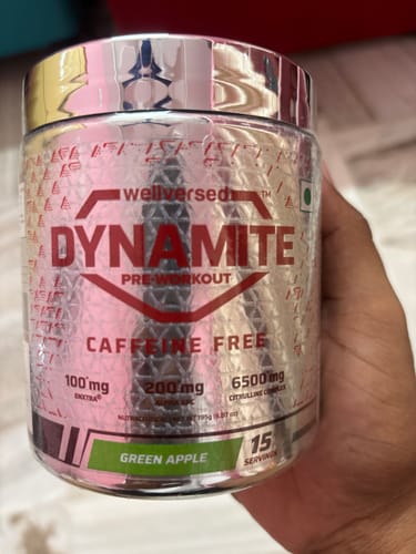 Customer photo review of Dynamite Pre-Workout Caffeine Free (195g, 15 Servs) | Green Apple