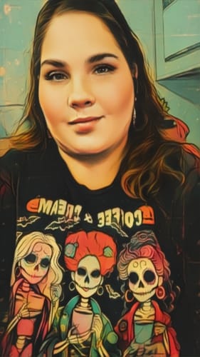 Customer photo review of Hocus Pocus I Need Coffee To Focus Fresh Boo'd Halloween T-Shirt