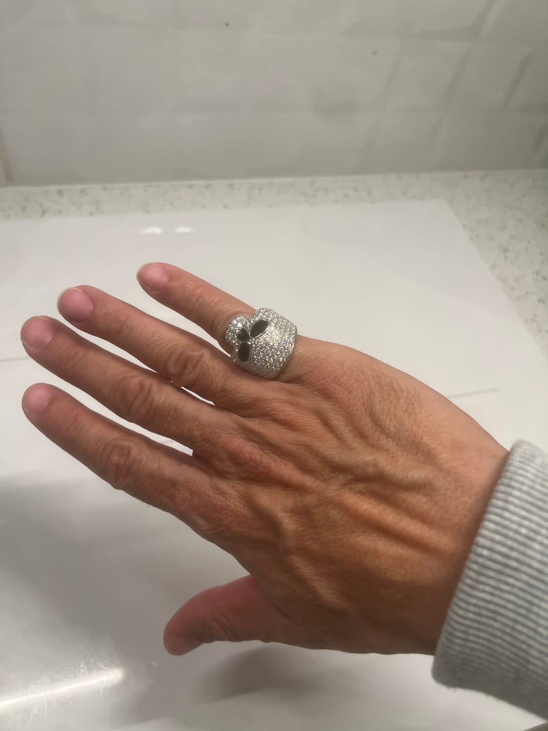 Customer photo review of 925 Solid Silver Pass Diamond Tester Moissanite Skull Ring Iced Out For Men