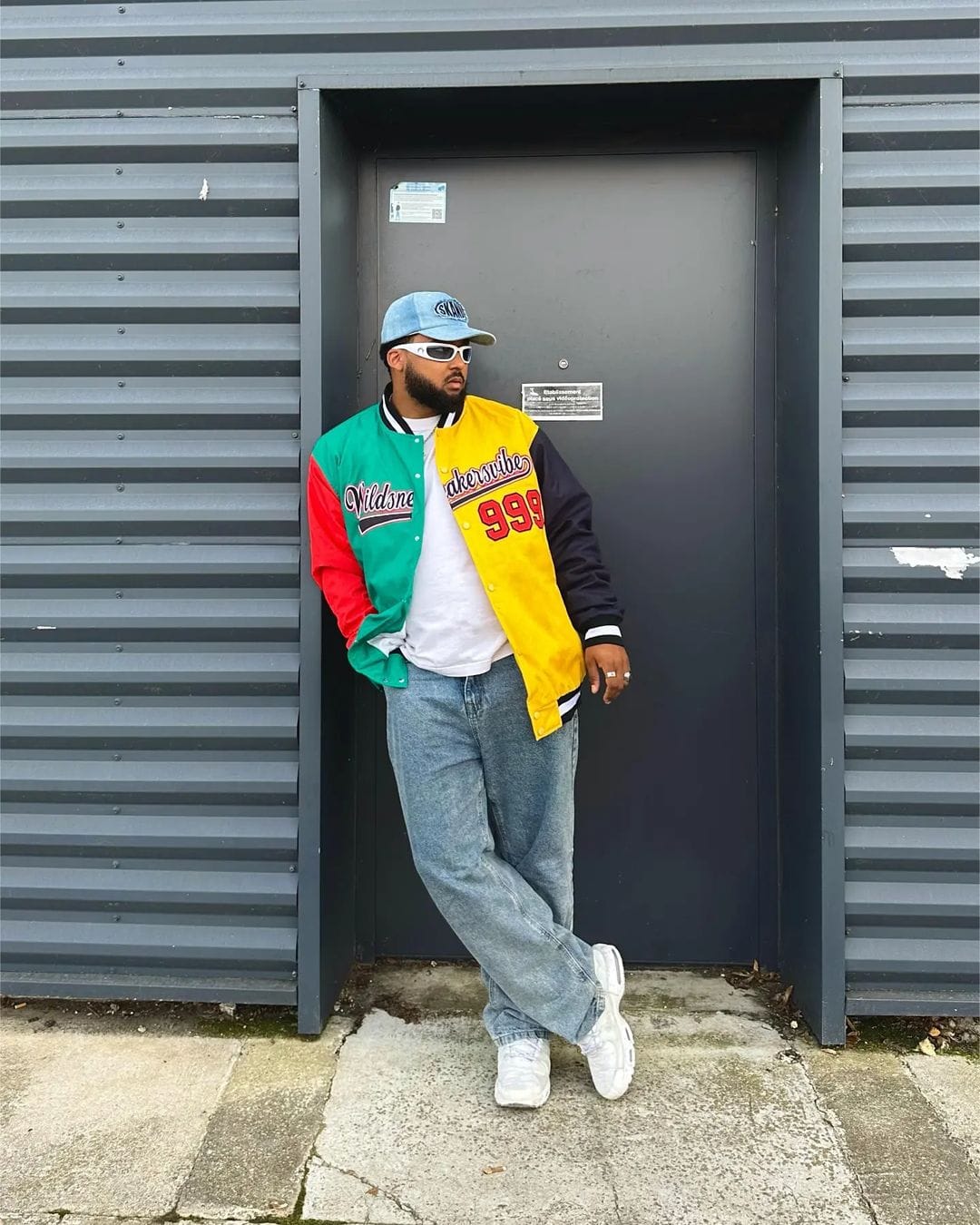 Customer photo review of Custom Navy Varsity Full-Snap Color Block Letterman Jacket