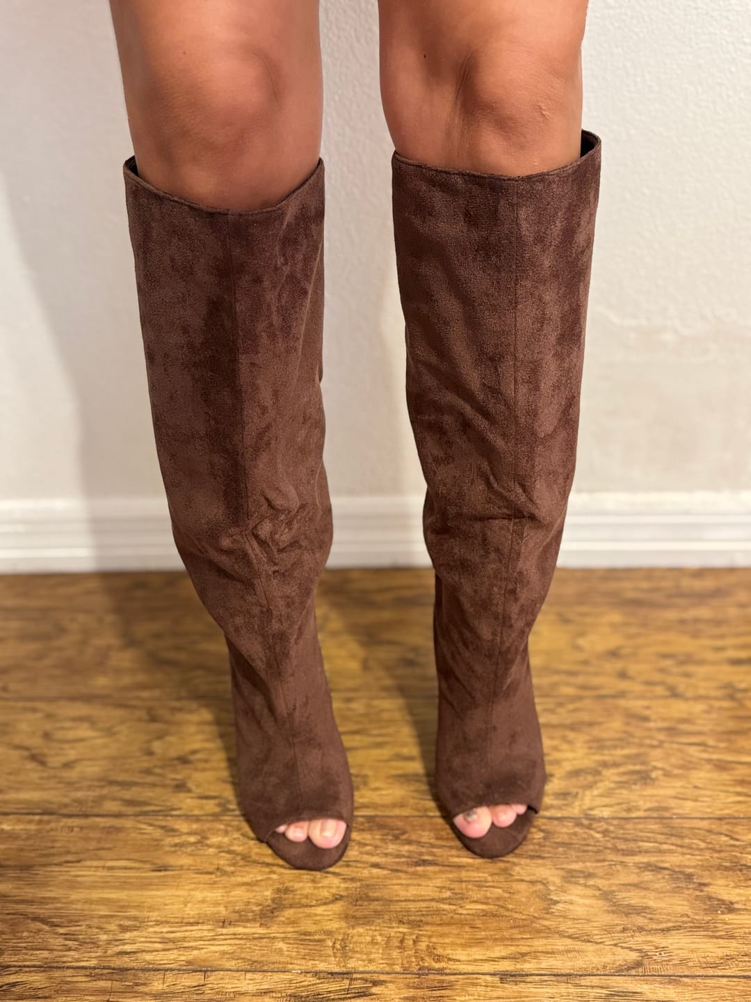 Customer photo review of VINCENT-BROWN PEEP TOE WEDGE BOOT