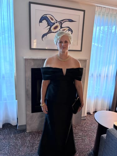 Customer photo review of Onyx Off Shoulder Gown by Zac Posen - RENTAL