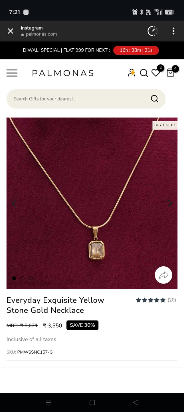 Customer photo review of Everyday Exquisite Yellow Stone Gold Necklace